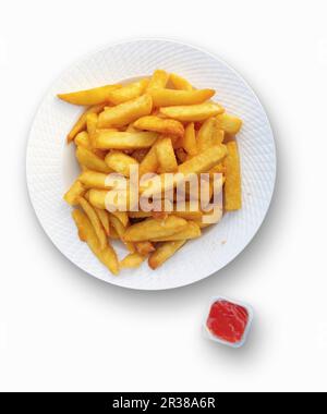 Ketchup auf Pommes frites, Nahaufnahme, erhöhten Blick Stockfoto