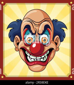 Unheimliches Clowngesicht auf Retro-Comic-Hintergrundbild Stock Vektor