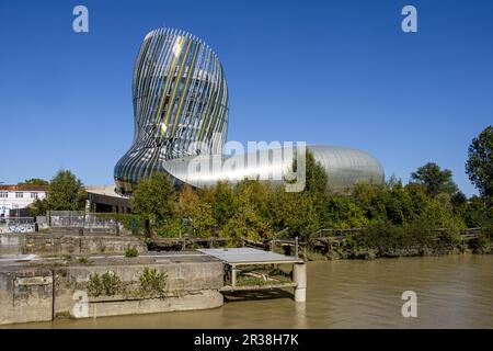 FRANKREICH. GIRONDE (33). BORDEAUX. LA CITE DU VIN IST EIN KULTUR- UND TOURISTENZENTRUM, DAS SICH DEM WEIN WIDMET. SEINE FORM RUFT EINEN KNORRIGEN WEINSTOCK HERVOR (ARCHITEKTUR Stockfoto