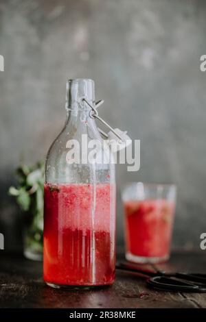 Limonade aus frischen Erdbeeren, Minze und Eis Stockfoto