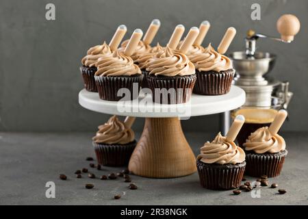 Schokoladen-Espresso-Cupcakes mit Irish Cream Stockfoto