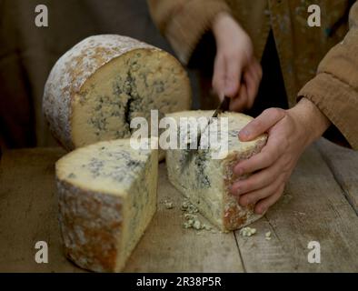 Ein Rad Stilton, aufgeschlitzt Stockfoto