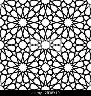 Arabisches Mashrabiya-Muster. Nahtloser islamischer Hintergrund. Arabische Mashrabiya symmetrischer Textilhintergrund, asiatischer Gittervektorhintergrund oder fensterdekoration aus arabischem Mesh, arabische Gittertapete Stock Vektor