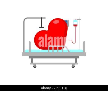 Kranke Liebe. Herz auf Krankenhausbett Stock Vektor