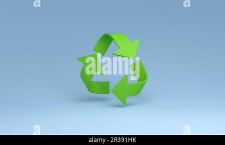 Grünes Recycling-Schild. Das Energiekonzept „Save the Planet“. 3D-Rendering. Stockfoto
