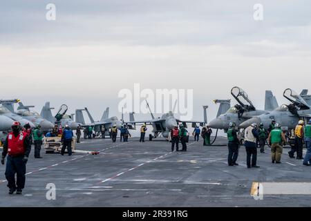 Nordsee, Dänemark 20230522. Das weltweit größte Kriegsschiff, der amerikanische Flugzeugträger USS Gerald R. Ford, befindet sich am Montag in der Nordsee vor Dänemark. Foto: Haakon Mosvold Larsen / NTB Stockfoto