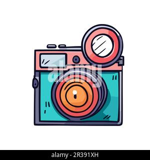 Retro-Fotokamera farbenfrohes Kritzelvektorsymbol. Stock Vektor