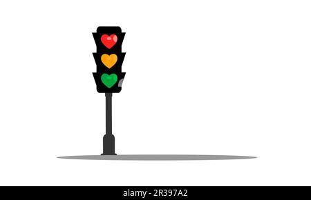 Herzförmige Ampel für Liebesausdrücke kreatives Konzept. Symbol oder Symbol in der Ampel Schild kreativ, Stopp, bereit, fahren und los. Stockfoto