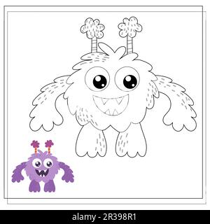 Malbuch für Kinder, Cartoon-Monster, Aliens. Vektordarstellung auf weißem Hintergrund. Stock Vektor