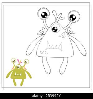 Malbuch für Kinder, Cartoon-Monster, Aliens. Vektordarstellung auf weißem Hintergrund. Stock Vektor