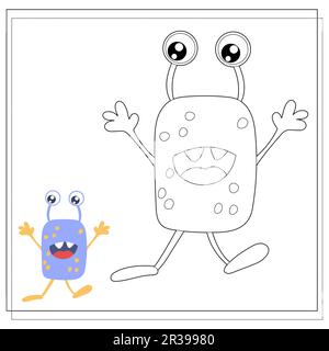 Malbuch für Kinder, Cartoon-Monster, Aliens. Vektordarstellung auf weißem Hintergrund. Stock Vektor
