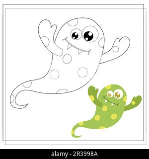 Malbuch für Kinder, Cartoon-Monster, Aliens. Vektordarstellung auf weißem Hintergrund. Stock Vektor