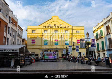 MALAGA, SPANIEN - 20. MAI 2023: Theater von Cervantes in Malaga, Spanien am 20. Mai 2023 Stockfoto