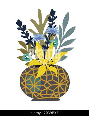 Wunderschöne blühende Blumen in Vase Vektor isoliert. Stock Vektor