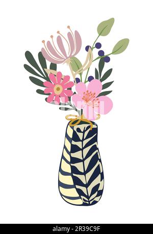 Wunderschöne blühende Blumen in Vase Vektor isoliert. Stock Vektor