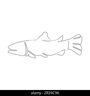 Fish Continuous eine Linie Zeichnungsvektordarstellung isoliert auf weißem Hintergrund. Stock Vektor