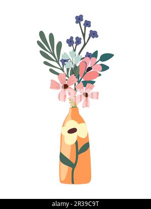 Wunderschöne blühende Blumen in Vase Vektor isoliert. Stock Vektor