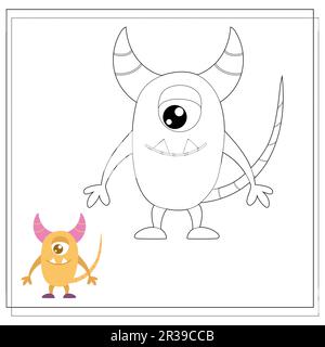 Malbuch für Kinder, Cartoon-Monster, Aliens. Vektordarstellung auf weißem Hintergrund. Stock Vektor