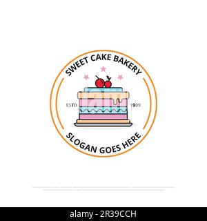 Sweet Cake Bakery Logo Design-Vektor, Flach Design Food-Schild, Symbol, Sweet Cake Logo Design-Vektor, optimal für Ihre Markenidentität oder andere Stock Vektor