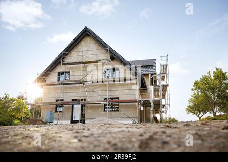 Außenansicht eines Einfamilienhauses im Bau Stockfoto