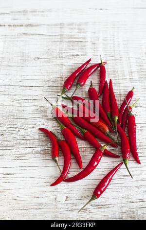 Rote Chilischoten auf weißem Hintergrund Stockfoto