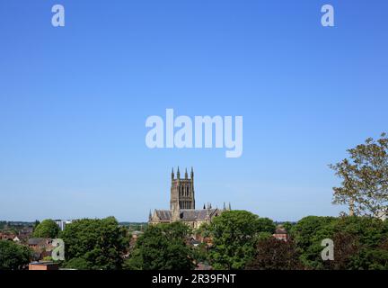 Blick auf die Kathedrale von Worcester vom Fort Royal Park, Worcester, großbritannien. Stockfoto