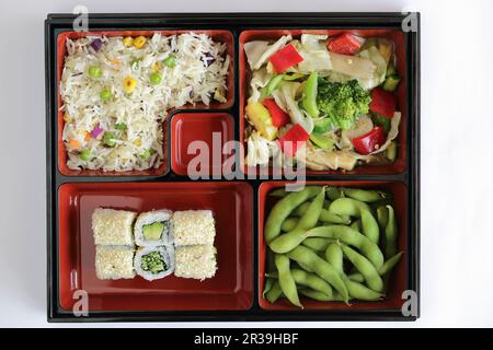 Eine vegane Bento-Speisekarte Stockfoto