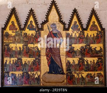 Altarbild des Märtyrertums von St. Eulalia, Joan Lloert, Palma Cathedral Museum, Mallorca, Balearen, Spanien. Stockfoto