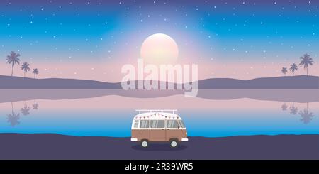 Tropisches Camping-Abenteuer Sommerurlaub mit Wohnmobil Stock Vektor