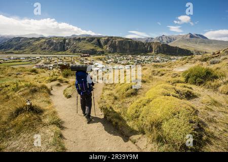 Senda al campamento De Agostini y ein Laguna Torre, El Chalten, Parque Nacional Los Glaciares, Republica Argentinien, Patagonien, Cono Sur, Südamerika. Stockfoto