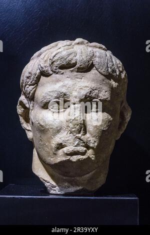 cabeza del emperador Augusto, museo monografico de Conimbriga, ciudad del Conventus Scallabitanus, Provincia romana de Lusitania, cerca de Condeixa-a-Nova, distrito de Coimbra, Portugal, europa. Stockfoto