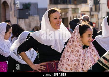 typische Kleidung, Beneïdes de Sant Antoni, Muro, Mallorca, Balearen, Spanien. Stockfoto