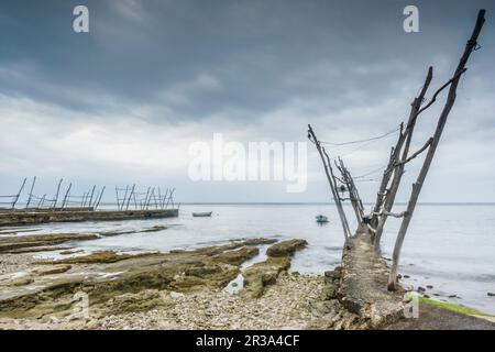 Tipicas gruas de barca, Savudrija, Halbinsel Istrien, Croacia, Europa. Stockfoto