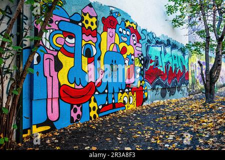 21er Galerie. Street Art in Firewall of Building im Union Park, Moabit-Mitte, Berlin Stockfoto