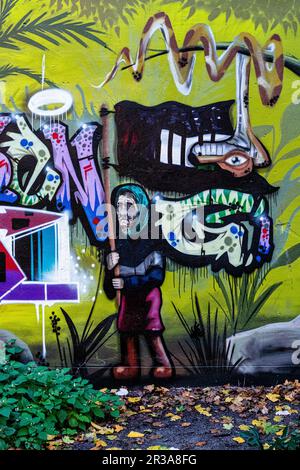 21er Galerie. Street Art in Firewall of Building im Union Park, Moabit-Mitte, Berlin Stockfoto