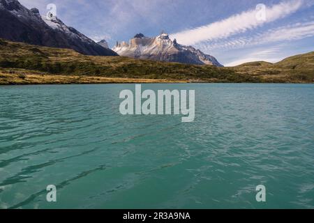 cuernos del Paine, 2600 Metrostationen, Trekking W, Parque nacional Torres del Paine, Sistema Nacional de Áreas Silvestres Protegidas del Estado de Chile. Patagonia, República de Chile, América del Sur. Stockfoto