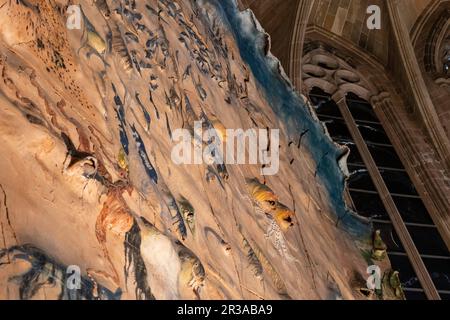 Die Kapelle des Heiligen Sakraments, von Miquel Barceló zwischen 2001 und 2006 erbautes Wandgemälde, Palma Kathedrale Museum, Mallorca, Balearen, Spanien. Stockfoto