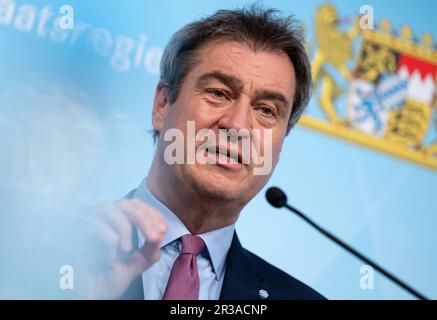 München, Deutschland. 23. Mai 2023. Markus Söder (CSU), bayerischer Ministerpräsident, nimmt nach einer Kabinettssitzung an einer Pressekonferenz Teil. Kredit: Sven Hoppe/dpa/Alamy Live News Stockfoto