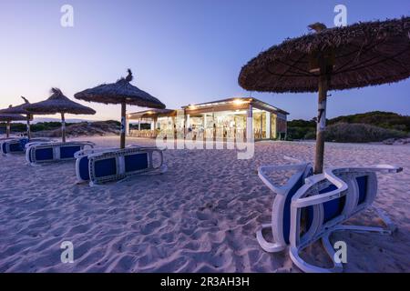 Strandbar, Sa Rapita, Campos, Balearen, Spanien. Stockfoto