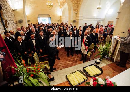 Misa vespertina - Vespres-, Ermita de Sant Joan Gran. Fiestas de Sant Joan. Ciutadella. Menorca, Islas Baleares, españa. Stockfoto