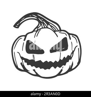 Vector einfacher gruseliger lächelnder Halloween-Kürbis isoliert. Jack o Lantern. Traditionelle Konturdekoration, Symbol der Feiertagsfeier Stock Vektor