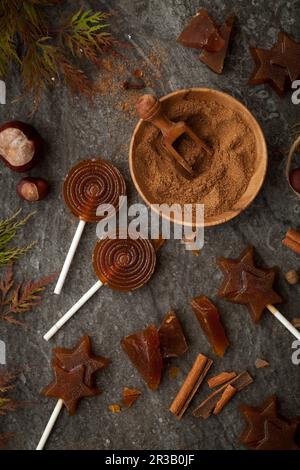 Toffee Lollipops im Herbst Stockfoto
