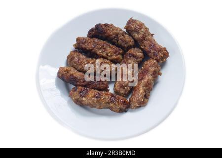 Türkischer Tekirdag oder Inegol Kofte auf weißem Hintergrund Stockfoto