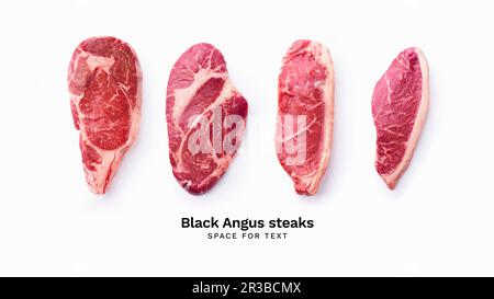 Black angus Prime Rindfleisch Steak Sorte isoliert auf weißem Hintergrund mit Kopierbereich Stockfoto
