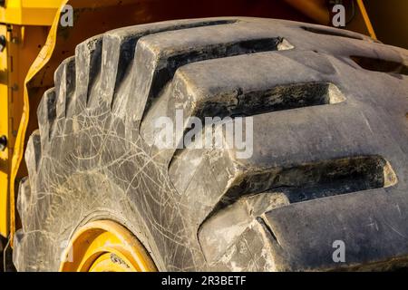 Nahaufnahme von einem Traktor Reifen, Frontlader Stockfoto