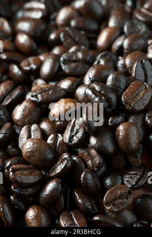 Nahaufnahme von Kaffeebohnen Stockfoto