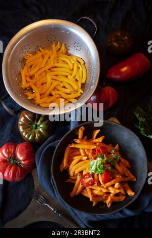 Penne Pasta arrabiata Stockfoto