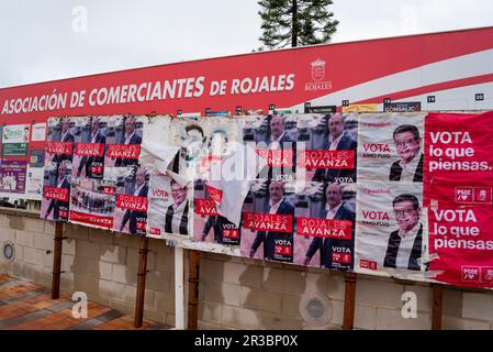 PSOE-Wahlwerbung für 2023 spanische Kommunalwahlen in Ciudad Quesada für die Region Rojales, Spanien. Kandidat der Partido Socialista Obrero Español Stockfoto