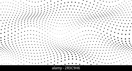 Polka Punkte Halbton Wellenloses, nahtloses Muster. Abstrakter grafischer Vektorhintergrund mit Poka-Kreisen. Tapete mit Schwarzweißpartikeln. Modernes, einfaches ge Stock Vektor