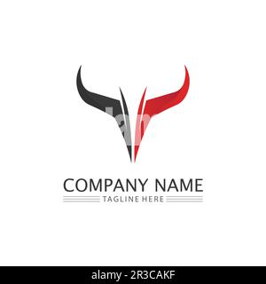 Bull-Logo und Hornabzeichen Logo-Symbolschild Stock Vektor